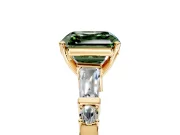 Bar-Set Engagement Ring Setting for Fancy Green Asscher Cut Center with Tapered Baguette Accents and Prong Head in Yellow Gold