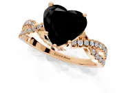 Solitaire Engagement Ring Setting for Fancy Black Heart-Shaped Center with Narrow Twist Pave Band and Prong Head in Rose Gold