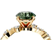 Solitaire Engagement Ring Setting for Fancy Green Round Cut Center with Bar-Station Pave Twist and Prong Head in Yellow Gold