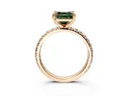 Solitaire Engagement Ring Setting for Fancy Green Asscher Cut Center with Shared-Prong Accents and Prong Head in Rose Gold