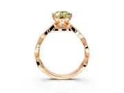Solitaire Engagement Ring Setting for Fancy Yellow Oval Center with Accented Twist Band and Leaf Prong Head in Rose Gold