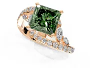 Solitaire Engagement Ring Setting for Fancy Green Princess Cut Center with Pave Bypass Twist Band and Prong Head in Rose Gold