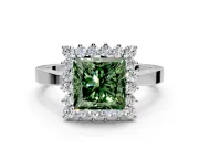 Starburst Halo Engagement Ring Setting for Fancy Green Princess Cut Center with Flat Cathedral Band and Prong Head in Platinum