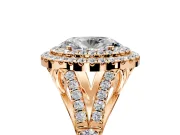 Double Halo Engagement Ring Setting for Oval Center with Narrow Pave Split Shank and Prong Head in Rose Gold