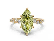 Solitaire Engagement Ring Setting for Fancy Yellow Marquise Center with Trailing Leaf Accent Band and Prong Head in Yellow Gold
