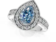 Milgrain Halo Engagement Ring Setting for Fancy Blue Pear-Shaped Center with Pave Band and Prong Head in Platinum