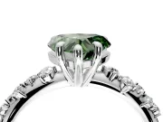 Solitaire Engagement Ring Setting for Fancy Green Heart-Shaped Center with Trailing Leaf Accent Band and Prong Head in Sterling Silver