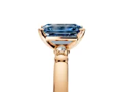 Solitaire Engagement Ring Setting for Fancy Blue Emerald Cut Center with Beaded Shoulders and Prong Head in Rose Gold