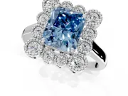 Cluster Halo Engagement Ring Setting for Fancy Blue Radiant Cut Center with Milgrain Bezel Accents and Prong Head in Sterling Silver