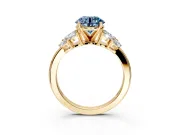 Leaf Cluster Engagement Ring Setting for Fancy Blue Round Cut Center with Marquise Accents and Prong Head in Yellow Gold
