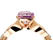 Solitaire Engagement Ring Setting for Fancy Pink Radiant Cut Center with Carved Leaf Shoulders and Prong Head in Rose Gold