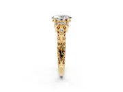 Solitaire Engagement Ring Setting for Oval Center with Filigree Band and Prong Head in Yellow Gold