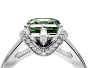 Solitaire Engagement Ring Setting for Fancy Green Asscher Cut Center with Wide Band, Pave Collar and Prong Head in Platinum