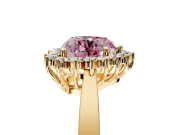 Starburst Halo Engagement Ring Setting for Fancy Pink Heart-Shaped Center with Flat Cathedral Band and Prong Head in Yellow Gold