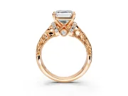 Solitaire Engagement Ring Setting for Asscher Cut Center with Filigree Accent Basket and Prong Head in Rose Gold