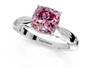 Solitaire Engagement Ring Setting for Fancy Pink Cushion Cut Center with Carved Leaf Shoulders and Prong Head in Platinum