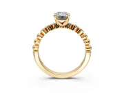 Solitaire Engagement Ring Setting for Emerald Cut Center with Bezel-Dot Beaded Band and Prong Head in Yellow Gold