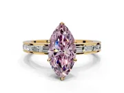 Solitaire Engagement Ring Setting for Fancy Pink Marquise Center with Channel Baguette Band and Prong Head in Yellow Gold