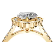 Milgrain Floral Halo Engagement Ring Setting for Heart-Shaped Center with Pave Band and Prong Head in Yellow Gold