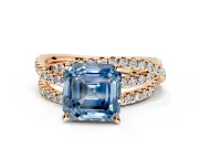Solitaire Engagement Ring Setting for Fancy Blue Asscher Cut Center with Woven 3-Strand Pave Band and Prong Head in Rose Gold