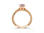 Solitaire Engagement Ring Setting for Fancy Pink Oval Center with Engraved Milgrain Band and Prong Head in Rose Gold