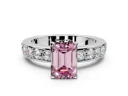 Solitaire Engagement Ring Setting for Fancy Pink Emerald Cut Center with Channel-Set Accents and Prong Head in Platinum