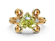 Solitaire Engagement Ring Setting for Fancy Yellow Heart-Shaped Center with Twisted Band and Scroll Prong Head in Yellow Gold