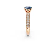 Solitaire Engagement Ring Setting for Fancy Blue Round Cut Center with Multi-Row Accents and Prong Head in Rose Gold