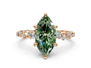 Solitaire Engagement Ring Setting for Fancy Green Marquise Center with Trailing Leaf Accent Band and Prong Head in Rose Gold