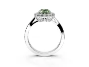 Starburst Halo Engagement Ring Setting for Fancy Green Oval Center with Flat Cathedral Band and Prong Head in Platinum