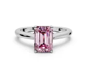 Solitaire Engagement Ring Setting for Fancy Pink Emerald Cut Center with Narrow Cathedral Band and Prong Head in Sterling Silver
