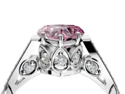 Cathedral Engagement Ring Setting for Fancy Pink Heart-Shaped Center with Antique-Style Pave Band and Prong Head in White Gold