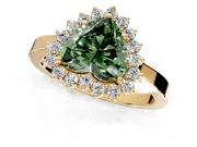 Starburst Halo Engagement Ring Setting for Fancy Green Heart-Shaped Center with Flat Cathedral Band and Prong Head in Yellow Gold