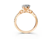 Leaf Motif Engagement Ring Setting for Heart-Shaped Center with Pave Band and Prong Head in Rose Gold