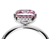 Hidden Halo Engagement Ring Setting for Fancy Pink Asscher Cut Center with Thin Round-Wire Band and Prong Head in Sterling Silver