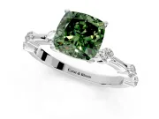 Solitaire Engagement Ring Setting for Fancy Green Cushion Cut Center with Bezel Station Band and Prong Head in Platinum