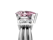 Solitaire Engagement Ring Setting for Fancy Pink Pear-Shaped Center with Grooved Bar Accent Band and Prong Head in Sterling Silver