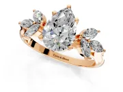 Floral Cluster Engagement Ring Setting for Pear-Shaped Center with Marquise Accents and Prong Head in Rose Gold