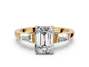 3 Stone Engagement Ring Setting for Emerald Cut Center with Baguette Accents and Prong Head in Yellow Gold