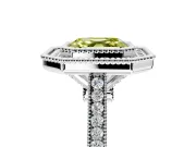 Halo Engagement Ring Setting for Fancy Yellow Asscher Cut Center with Milgrain Frame, Pave Band and Prong Head in Platinum