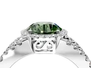 Halo Engagement Ring Setting for Fancy Green Round Cut Center with Wide-Open Pave Split Shank and Prong Head in Platinum