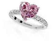 Solitaire Engagement Ring Setting for Fancy Pink Heart-Shaped Center with Round Cut Pave Band and Prong Head in Sterling Silver