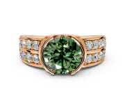 Bezel Engagement Ring Setting for Fancy Green Round Cut Center with Wide Channel-Set Band and Bezel Head in Rose Gold