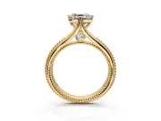 Solitaire Engagement Ring Setting for Asscher Cut Center with Milgrain Cathedral Band and Prong Head in Yellow Gold