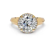 Halo Engagement Ring Setting for Round Cut Center with Knife Ridge Cathedral Band and Prong Head in Yellow Gold