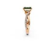 Solitaire Engagement Ring Setting for Fancy Green Emerald Cut Center with Half-Pave Crossover Band and Prong Head in Rose Gold