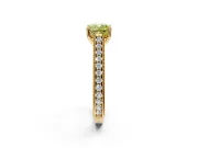 Solitaire Engagement Ring Setting for Fancy Yellow Cushion Cut Center with Engraved Pave Band and Prong Head in Yellow Gold
