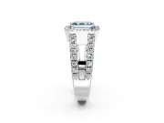 Halo Engagement Ring Setting for Fancy Blue Asscher Cut Center with Wide-Open Pave Split Shank and Prong Head in Platinum