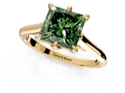Solitaire Engagement Ring Setting for Fancy Green Princess Cut Center with Cathedral Band and Prong Head in Yellow Gold