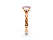 Solitaire Engagement Ring Setting for Fancy Pink Radiant Cut Center with Scrollwork Band and Prong Head in Rose Gold
